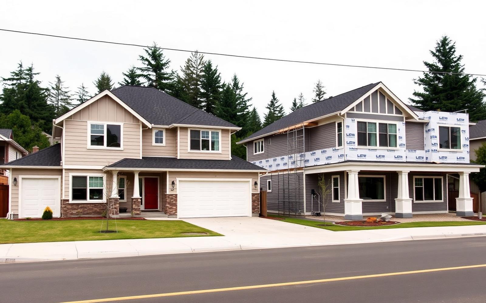Older Eastside home next to a newly built house under construction