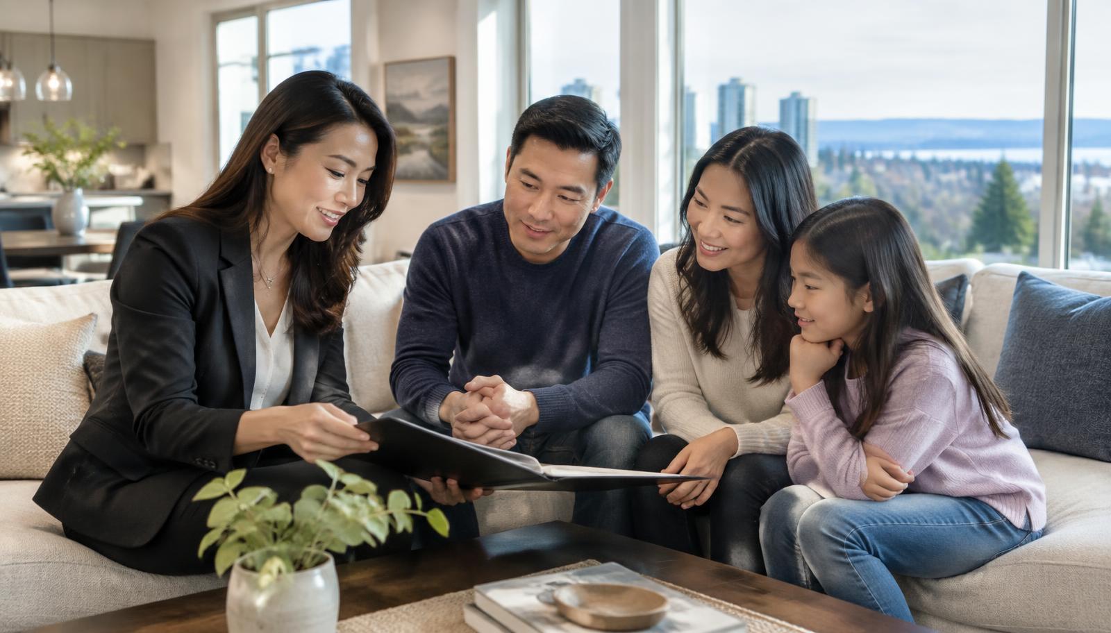 Mandarin-speaking real estate advisor meeting a Bellevue family